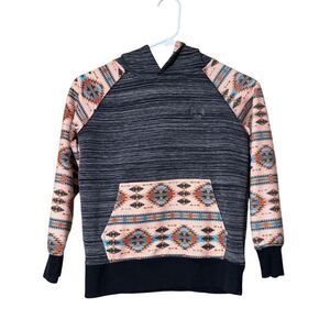 Hooey Aztec Print Athletic Sweatshirt Casual Pullover Grey & Coral Size Girls S